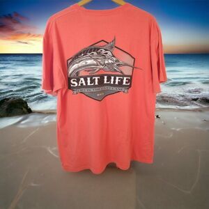 Salt Life Men's L Coral T-Shirt "Live in the Cast Lane 2003" Marlin Graphic Tee